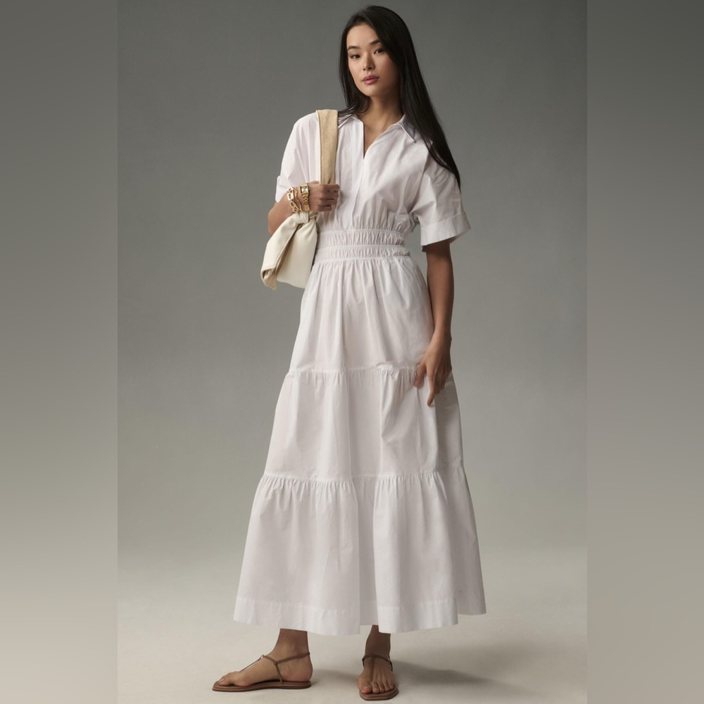 Anthropologie White Tiered Maxi Dress